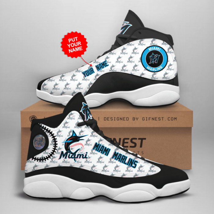 Personalized Shoes Miami Marlins Jordan 13 Custom Name