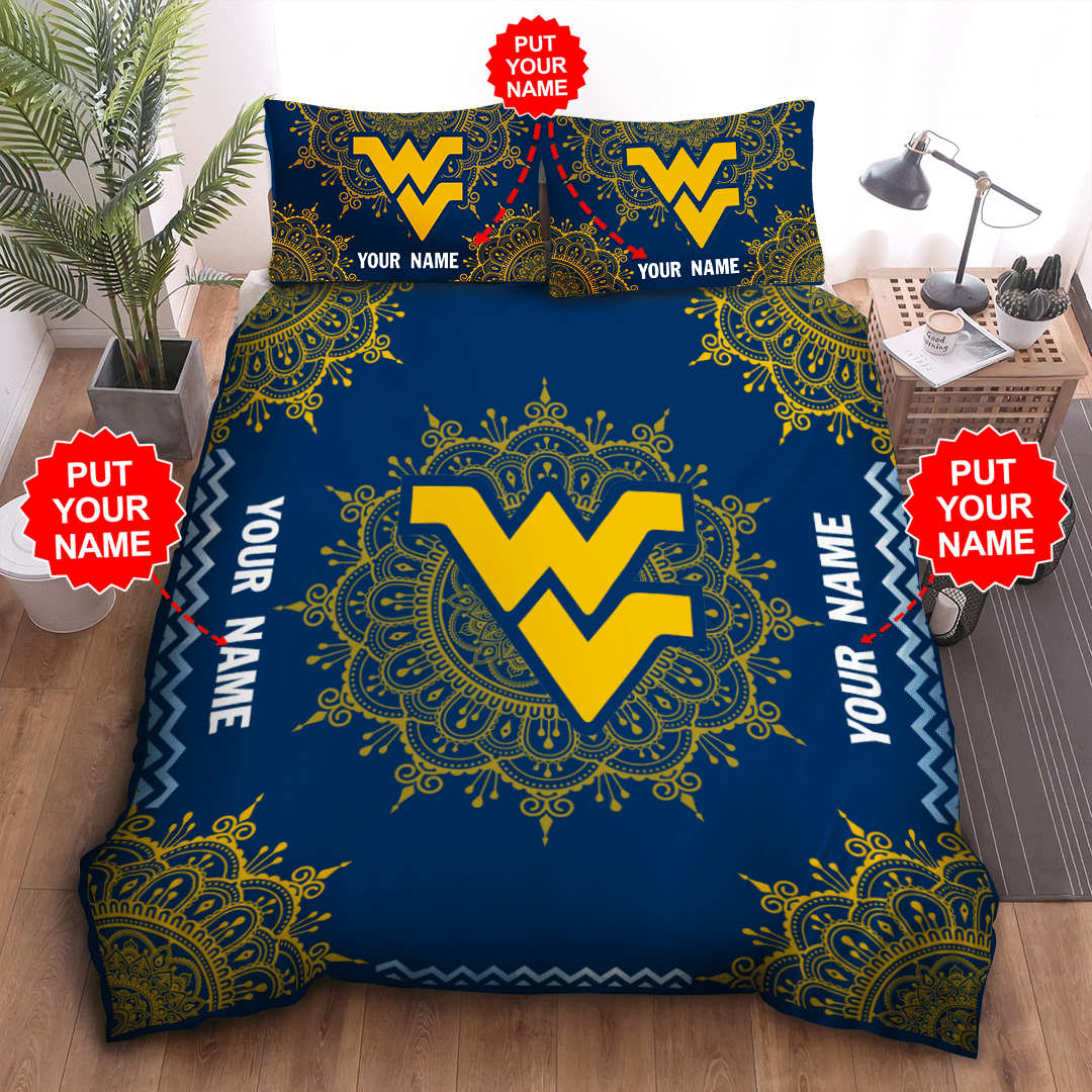 Personalized-West-Virginia-Mountaineers-Duvet-Cover-Pillowcase-Bedding-Set Personalized West Virginia Mountaineers Duvet Cover Pillowcase Bedding Set
