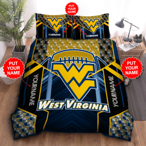 Personalized West Virginia Mountaineers Duvet Cover Pillowcase Bedding Set BS2613