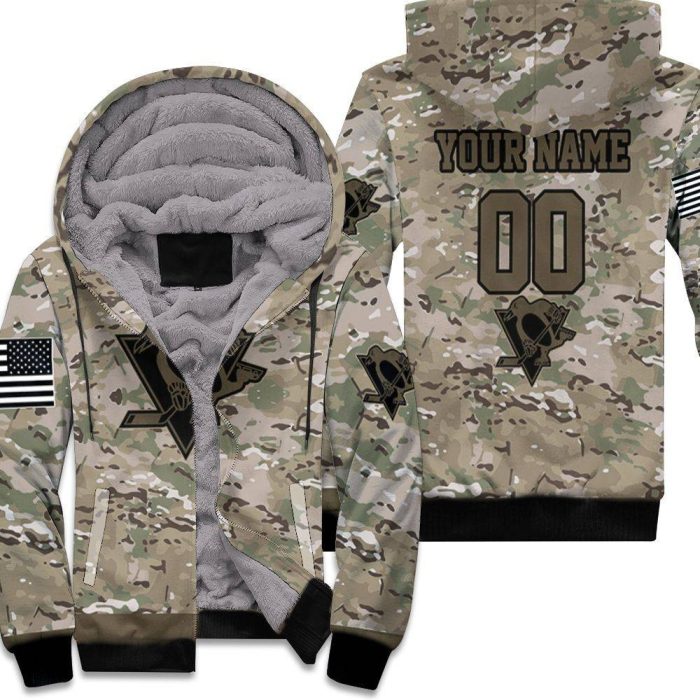 Pittsburgh Penguins Camouflage Veteran Personalized Unisex Fleece Hoodie