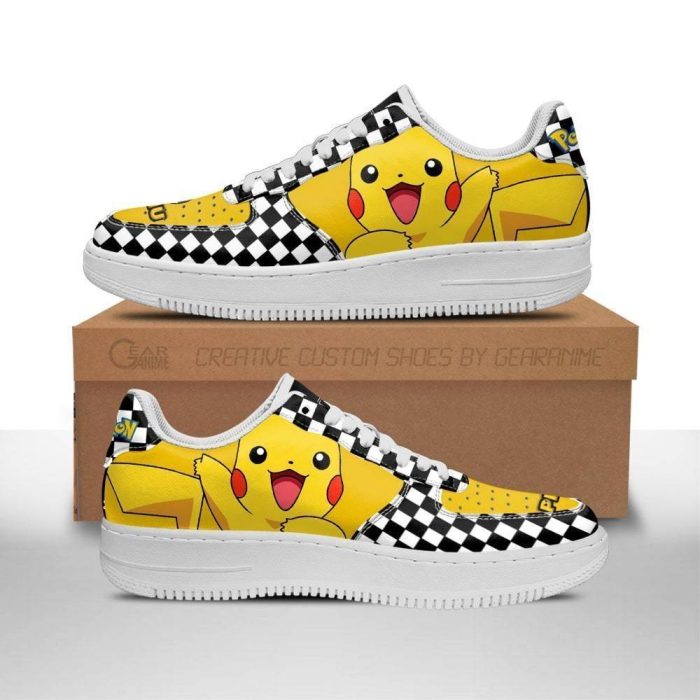 Poke Pikachu Air Force Sneakers Checkerboard Custom Pokemon Shoes