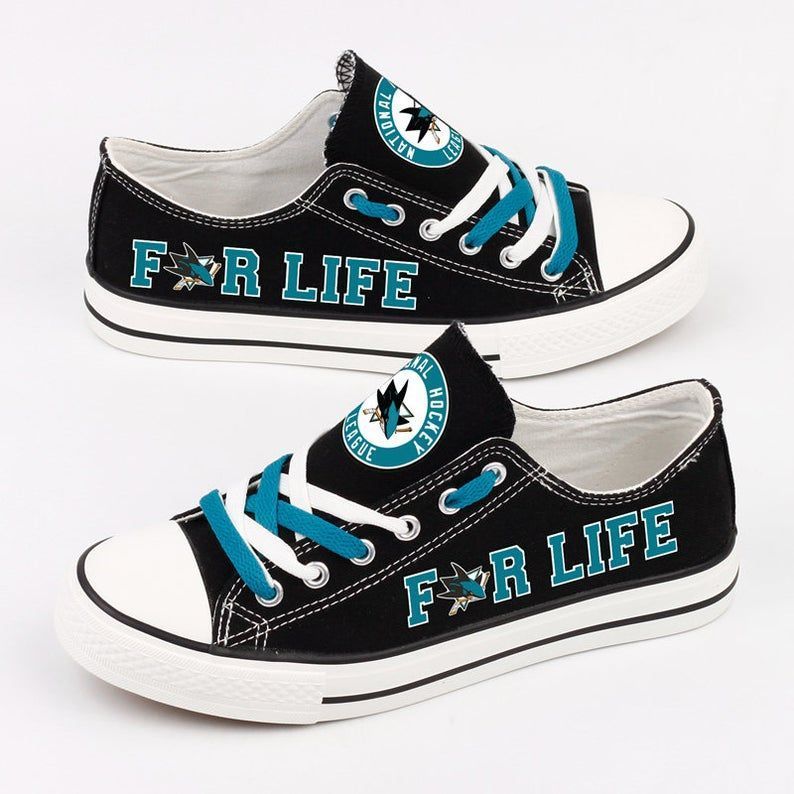 San-Jose-Sharks-NHL-Hockey-For-Life-Gift-For-Fans-Low-Top-Custom-Canvas-Shoes San Jose Sharks NHL Hockey For Life Gift For Fans Low Top Custom Canvas Shoes