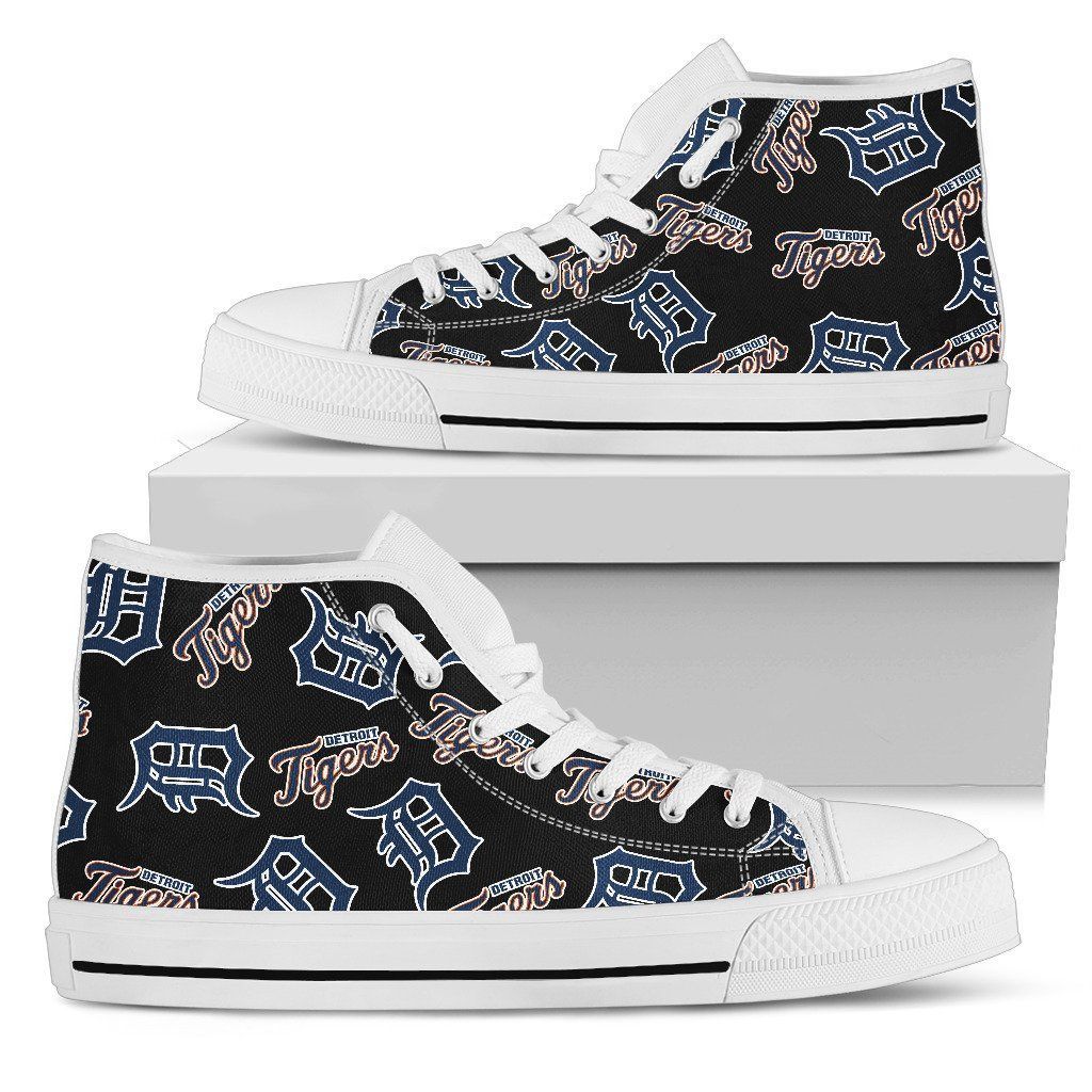 Script Logo Pattern Detroit Tigers MLB 1 Custom Canvas High Top Shoes ...