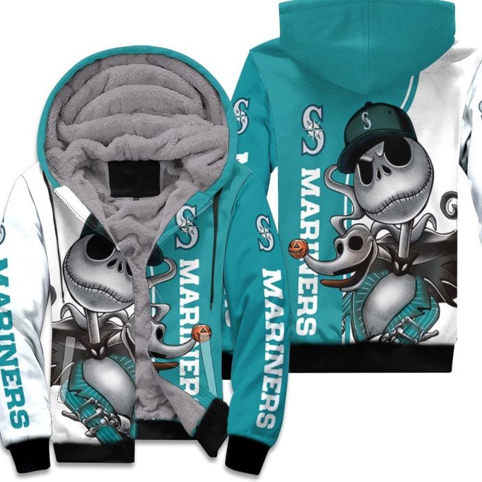 Seattle Mariners Jack Skellington And Zero Unisex Fleece Hoodie