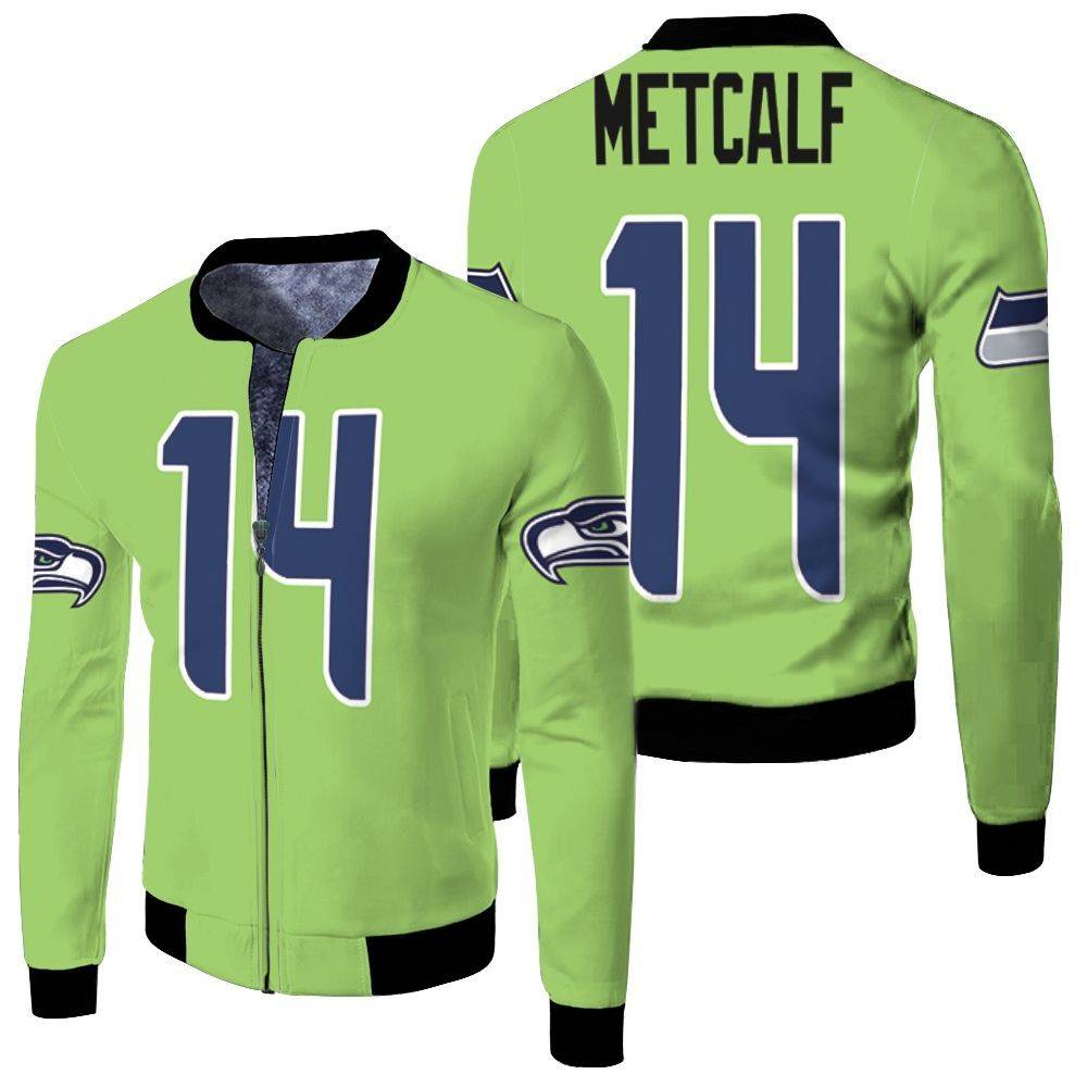 Seattle-Seahawks-Dk-Metcalf-Green-Color-Rush-Legend-Inspired-Style-Fleece-Bomber-Jacket Seattle Seahawks Dk Metcalf Green Color Rush Legend Inspired Style Fleece Bomber Jacket