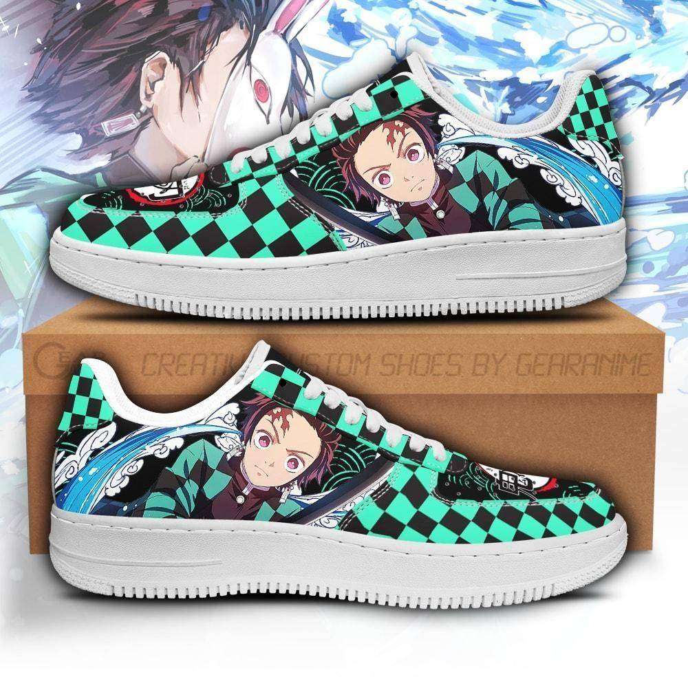 Tanjiro Nike Air Force Shoes Unique Demon Slayer Anime Custom Sneakers ...