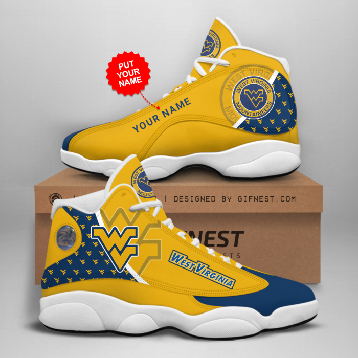 West Virginia Mountaineers 02 Jordan 13 Personalized Shoes West Virginia Mountaineers 02 Customized Name Sneaker