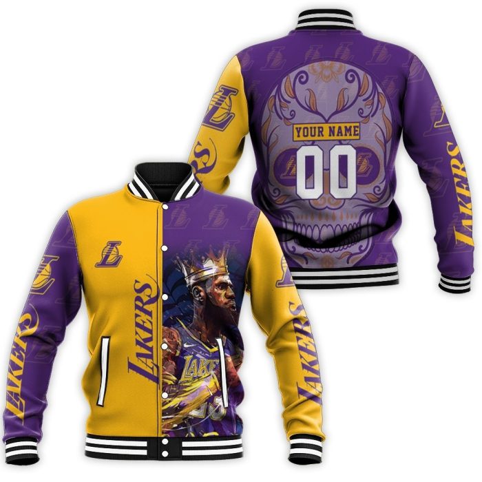 23 Lebron James Los Angeles Lakers NBA Western Conference Skull Logo Personalized Baseball Jacket