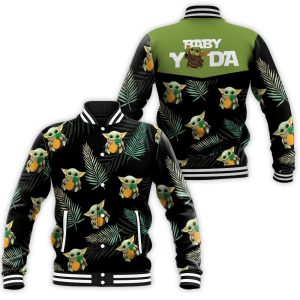 Baby Yoda Hug Pineapple Hawaiian 3D Baseball Jacket