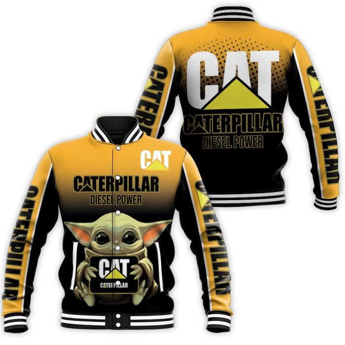 Baby Yoda Hugs Caterpillar Diesel Power 3D Baseball Jacket