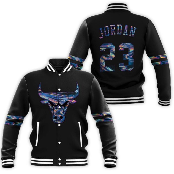 Bulls Michael Jordan Iridescent Holographic Black Inspired Baseball Jacket