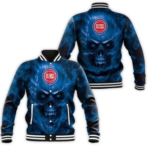 Detroit Pistons NBA Fans Skull Baseball Jacket