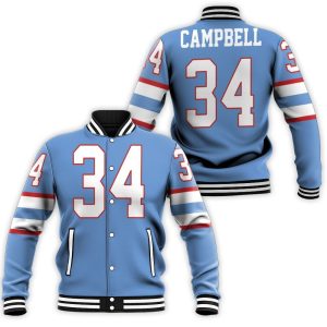 Houston Oilers Earl Campbell Light Blue 1980 Throwback Retired Player Inspired Style Baseball Jacket