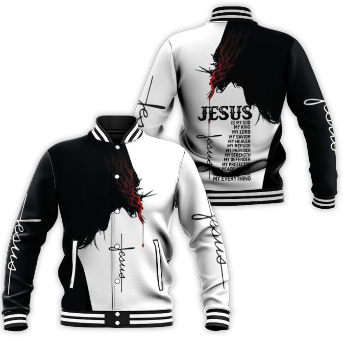 Jesus Is My God King Lord Savior My All Everything Silhouette For Christian 3D Baseball Jacket