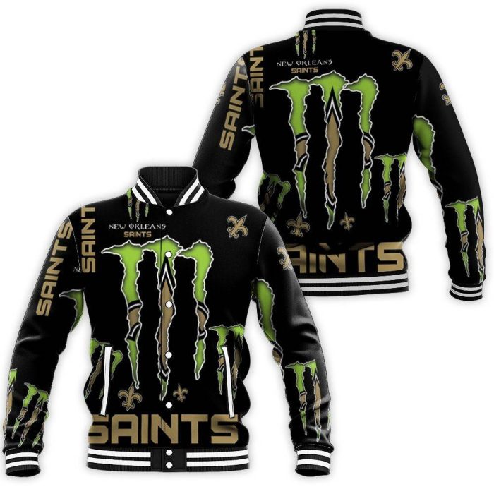 Monster Energy Logo For Lovers New Orleans Saints Baseball Jacket