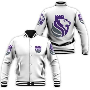 Sacramento Kings Basketball Classic Mascot Logo Gift For Kings Fans White Baseball Jacket