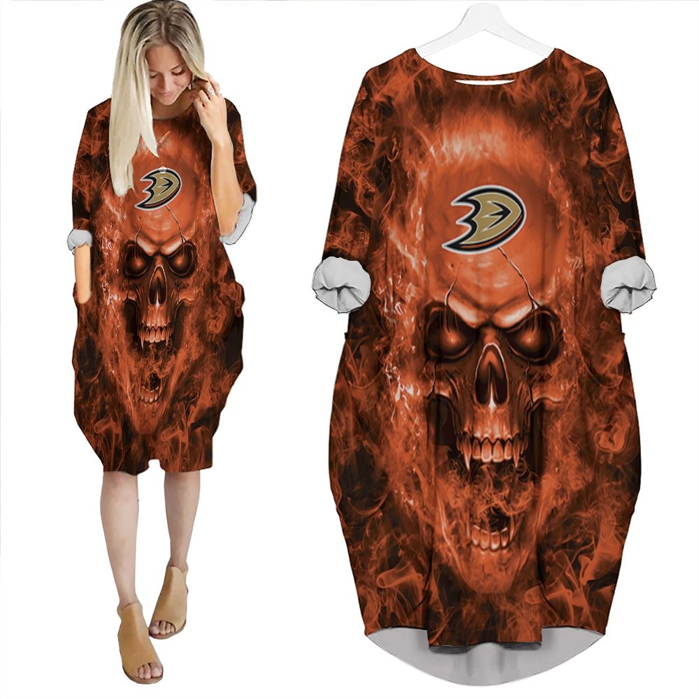Anaheim Ducks Nhl Fans Skull Batwing Pocket Dress PD282