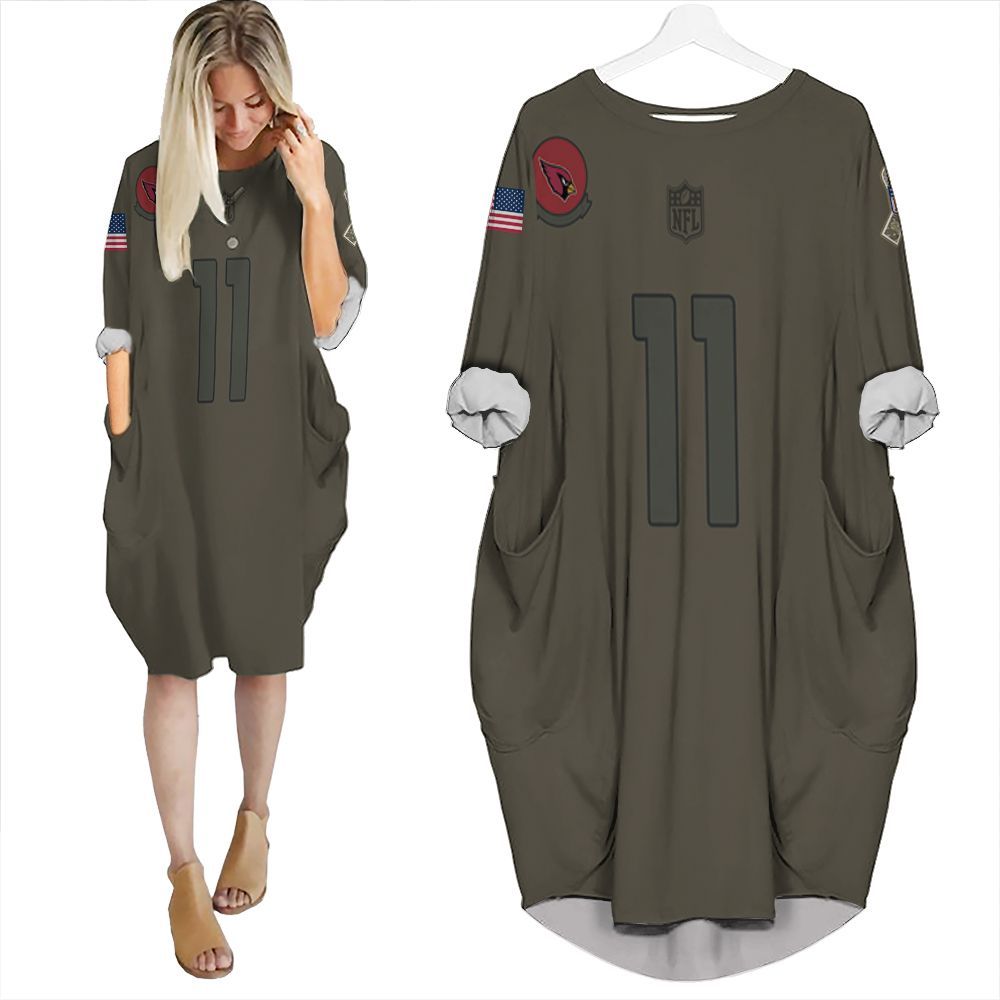 Arizona Cardinals Larry Fitzgerald Jr #11 Nfl Camo 2019 Salute To Service 3D Batwing Pocket Dress