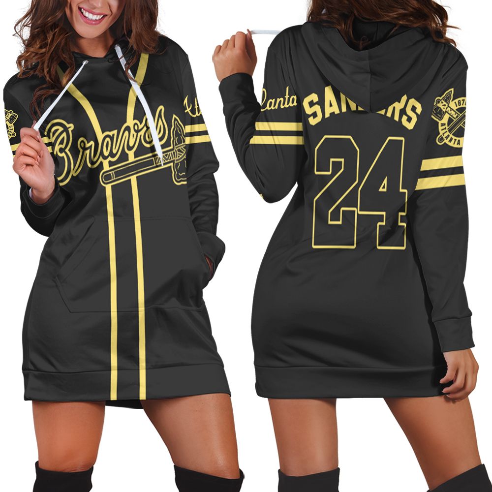 Atlanta Braves Deion Sanders #24 Great Player Mlb Black 3D Gift For Atlanta Fans Hoodie Dress