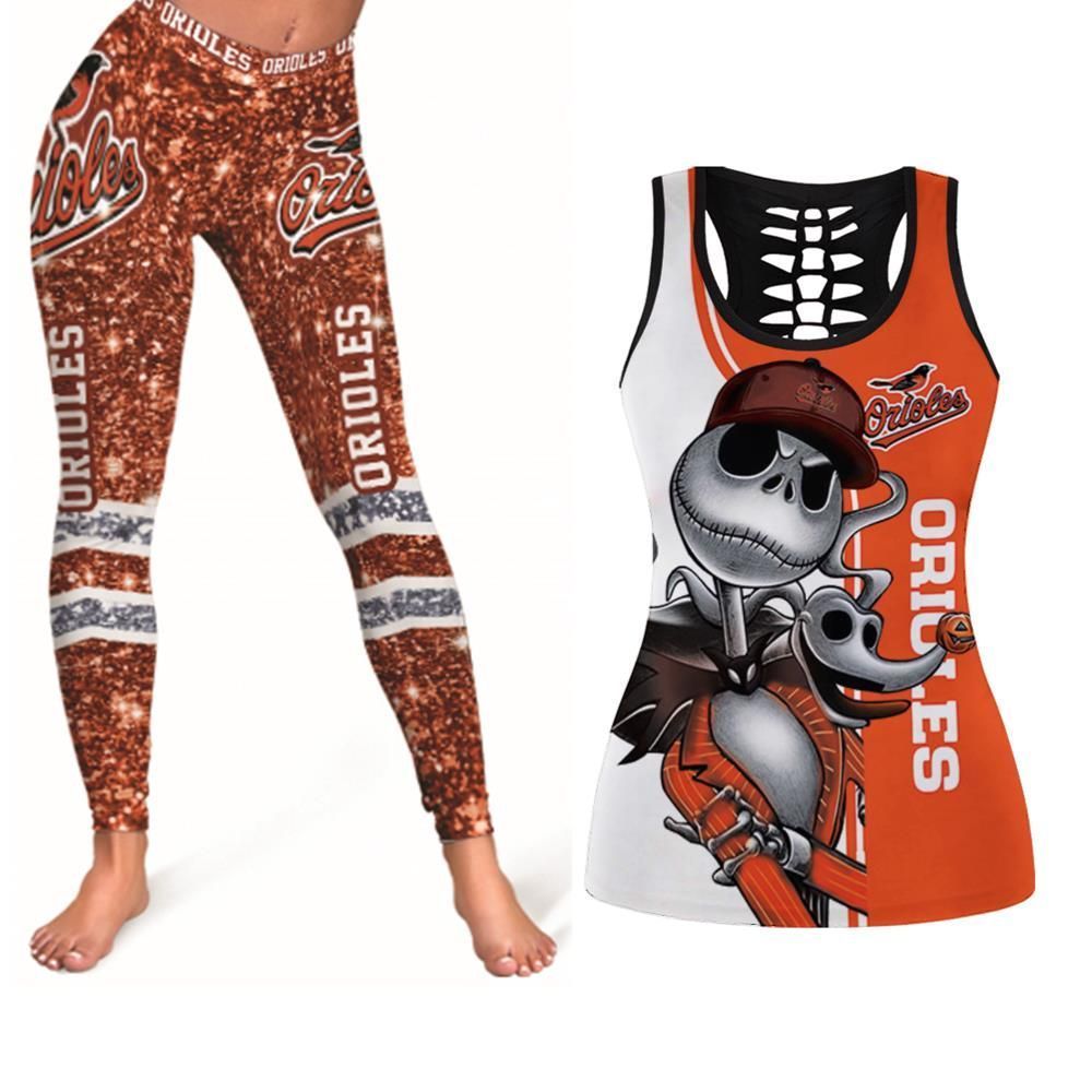 Baltimore Orioles Jack Skellington And Zero Tanktop Legging Set Gift For Baltimore Orioles Fans 3