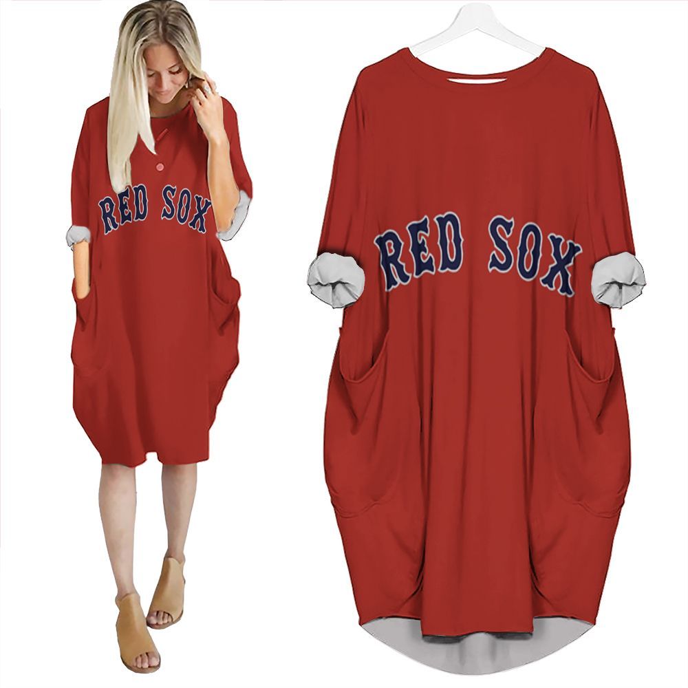 Boston Red Sox Mlb Baseball Team Red Vintage 3D Custom Gift For Boston Fans Batwing Pocket Dress PD3350