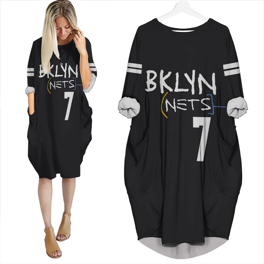 Brooklyn Nets Kevin Durant 7 2021 City Edition Black Inspired Style Batwing Pocket Dress PD3379