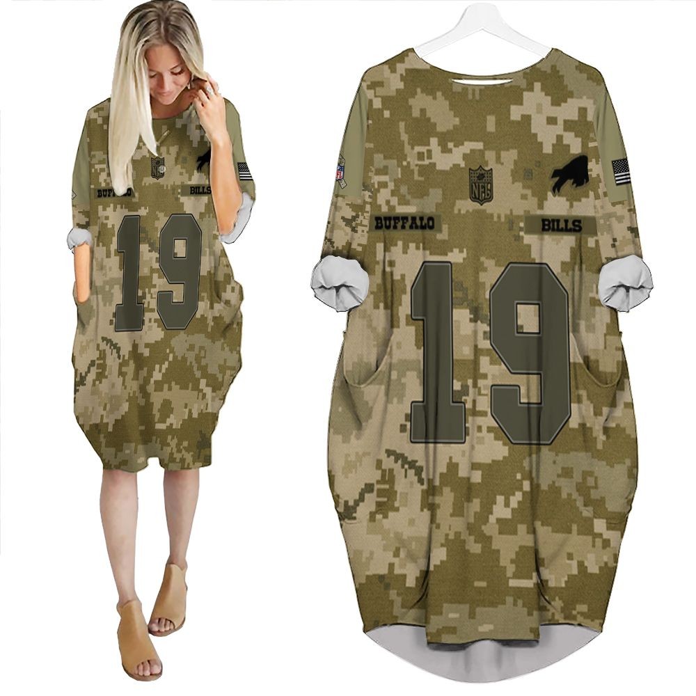 Buffalo Bills Isaiah Mckenzie #19 Great Player Nfl American Football Team Logo Camouflage 3D Gift For Bills Fans Batwing Pocket Dress PD3394