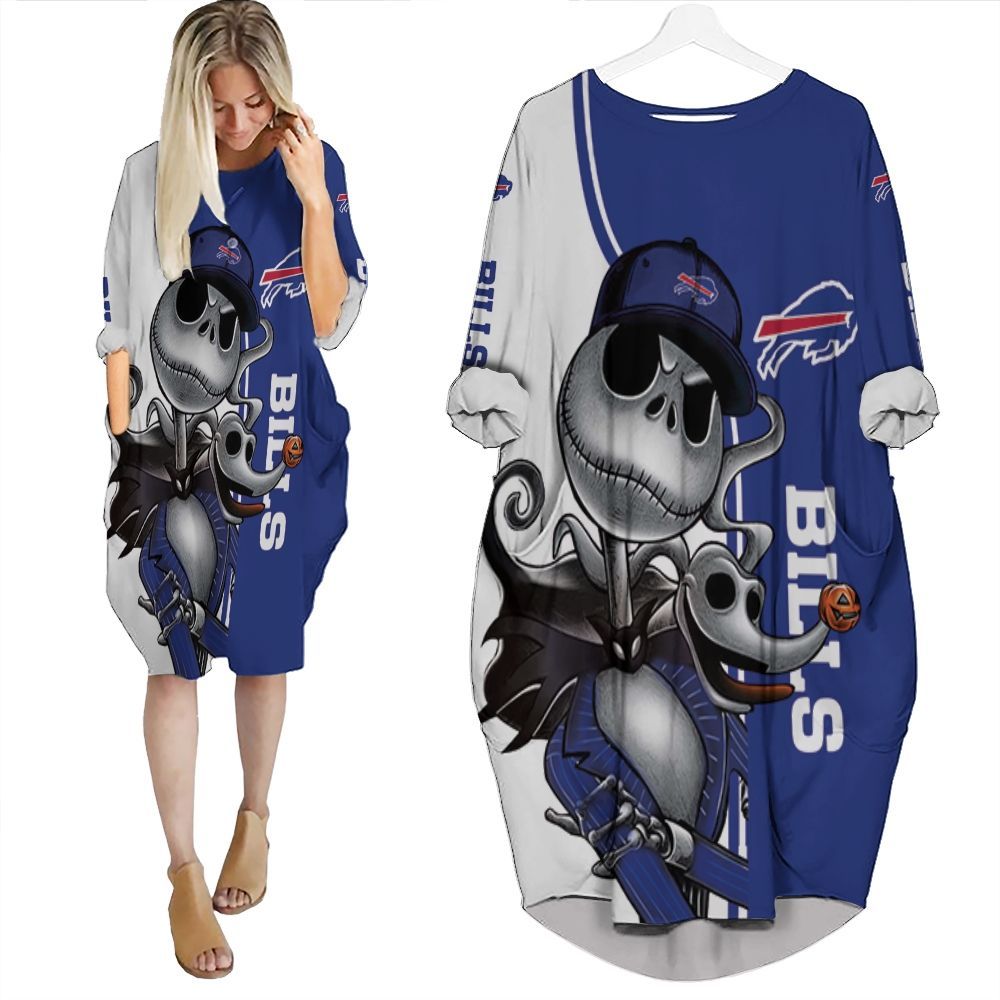 Buffalo Bills Jack Skellington And Zero Batwing Pocket Dress PD3403