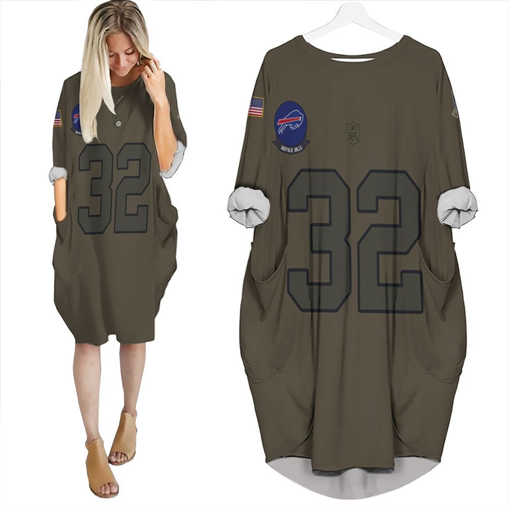 Buffalo Bills O. J. Simpson #32 Nfl Camo 2019 Salute To Service Custom 3D Batwing Pocket Dress