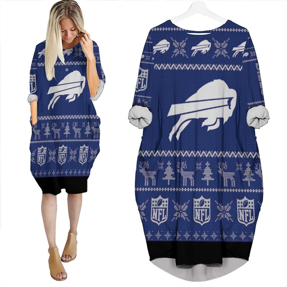 Buffalo Bills Ugly Sweatshirt Christmas 3D Batwing Pocket Dress PD3562