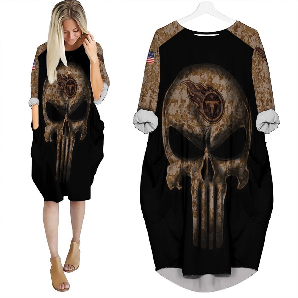 Camouflage Skull Tennessee Titans American Flag Batwing Pocket Dress PD3472