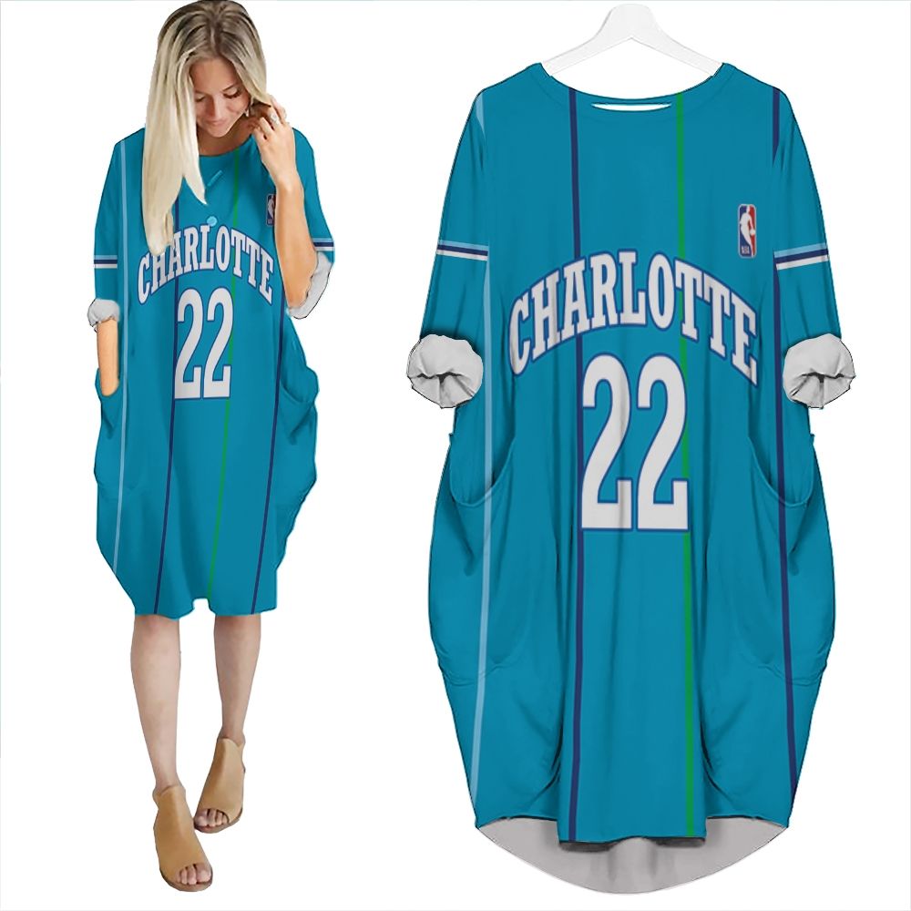 Charlotte Hornets Christian Mccaffrey #22 Nba Great Player Hardwood Classics Teal 2019 Style Gift For Hornets Fans Batwing Pocket Dress PD535