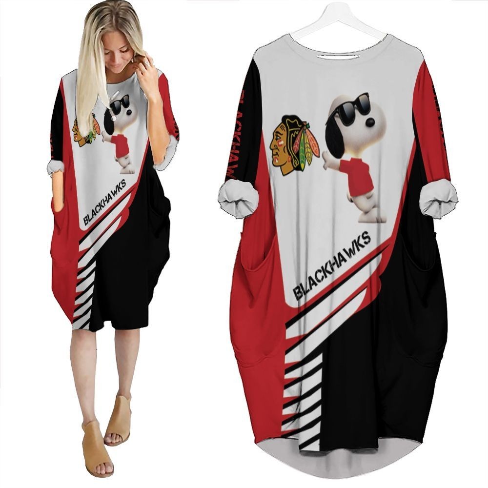 Chicago Blackhawks Snoopy For Fans 3D Batwing Pocket Dress PD3647