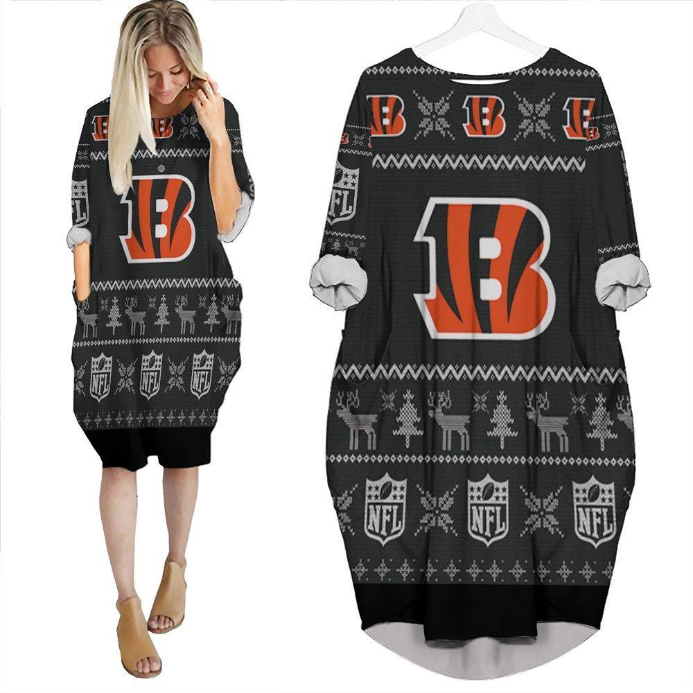 Cincinnati Bengals Nfl Ugly Sweatshirt Christmas 3D Batwing Pocket Dress PD673