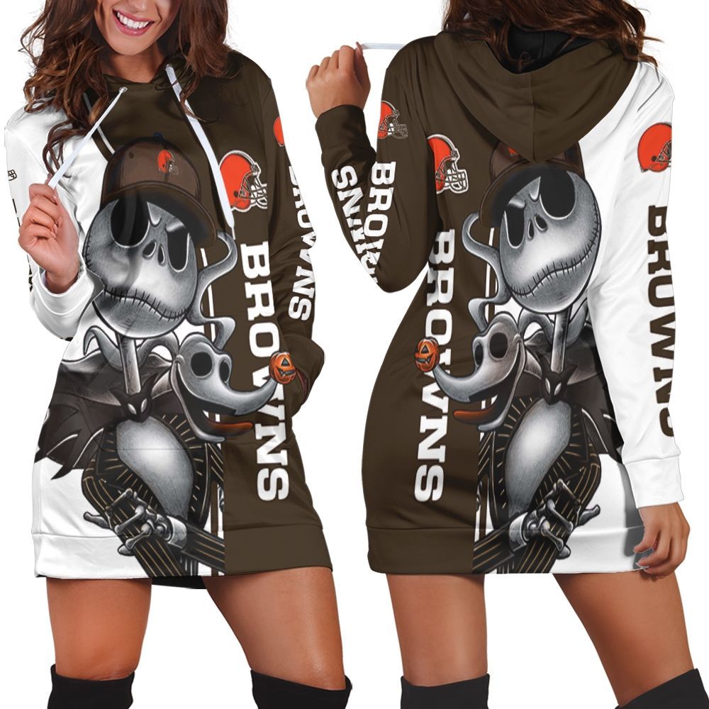 Cleveland Browns Jack Skellington And Zero Hoodie Dress