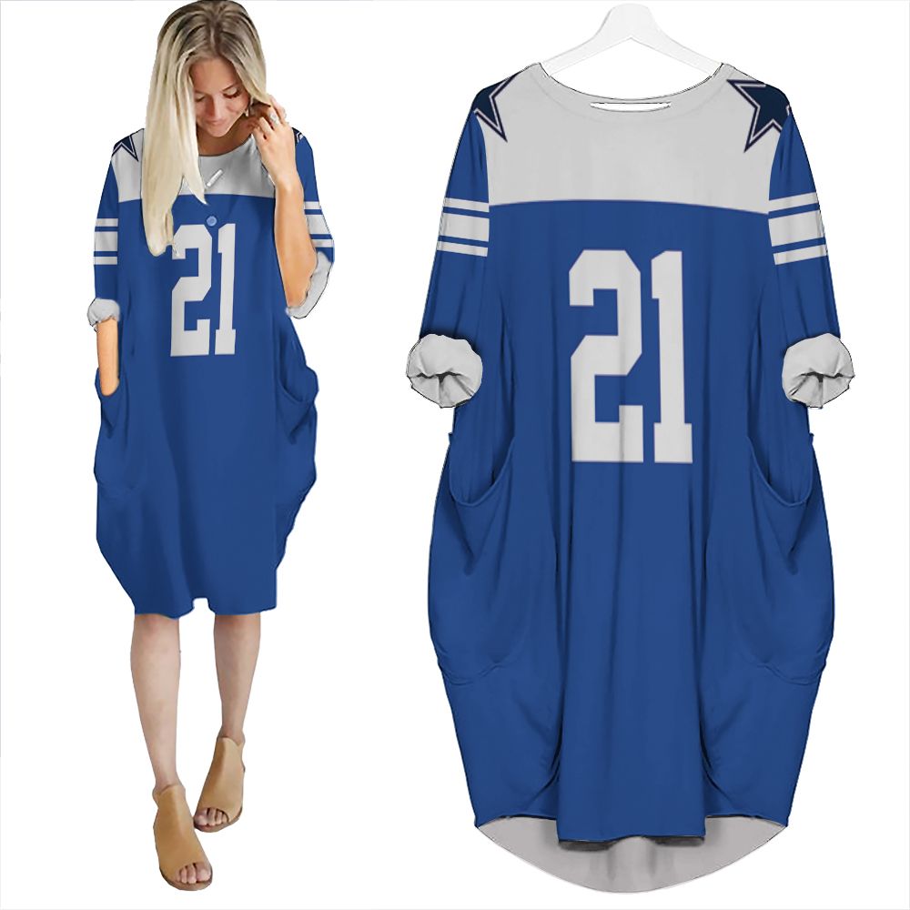 Dallas Cowboys Ezekiel Elliott #21 Nfl American Football Dak Royal Rivalry Throwback 3D Gift For Cowboys Fans Batwing Pocket Dress PD3807