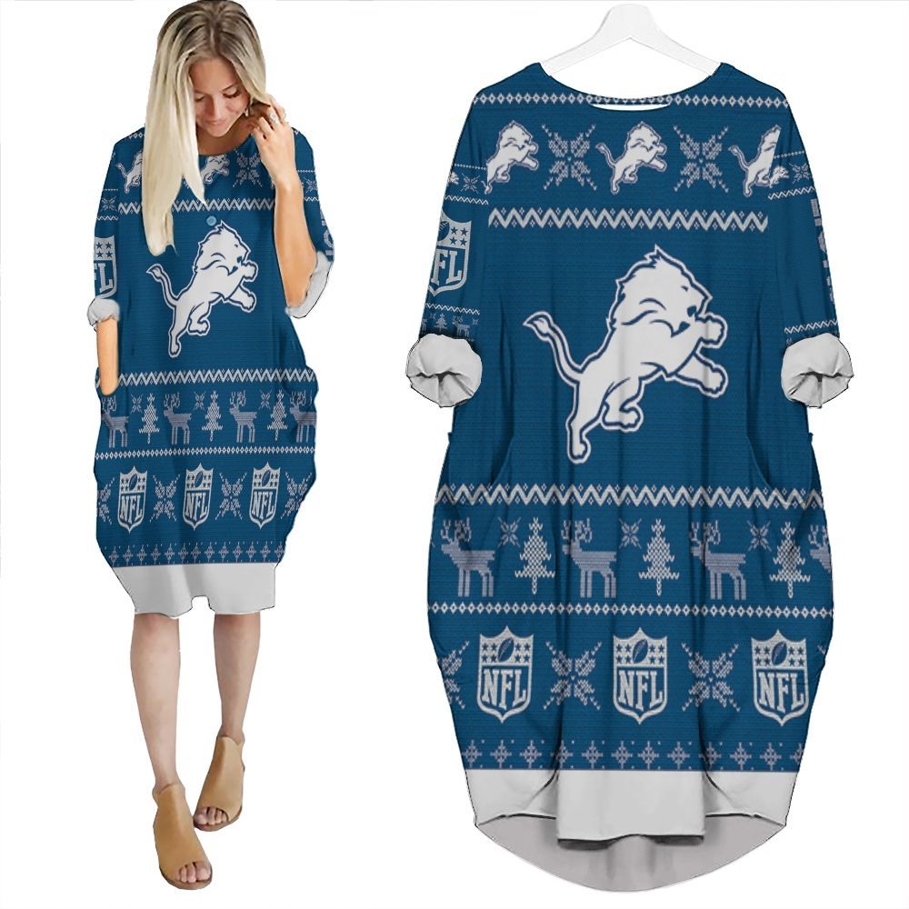 Detroit Lions Nfl Ugly Sweatshirt Christmas 3D Batwing Pocket Dress PD3968