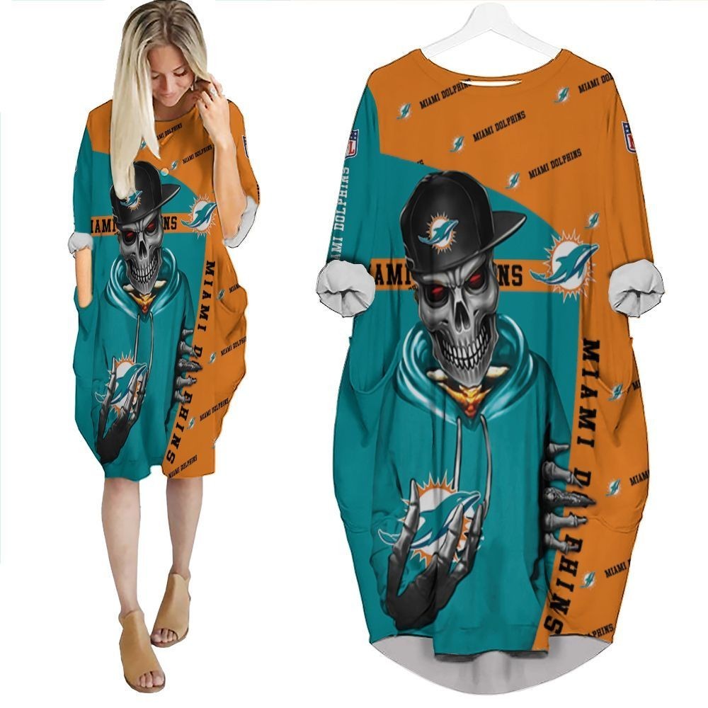 Dolphins Hip Hop Skull 3D Batwing Pocket Dress PD969