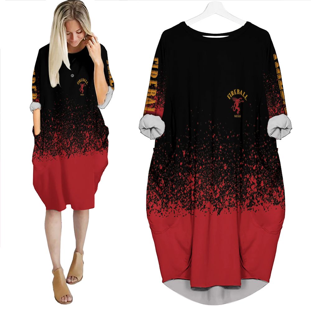 Fireball Cinnamon Whisky Logo For Wine Lover 3D Batwing Pocket Dress PD630