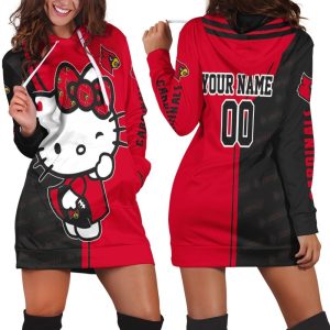 Hello Kitty Hug Louisville Cardinals Logo 3D Personalized Hoodie Dress HD0667