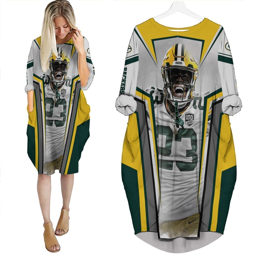 Jaire Alexander 23 Green Bay Packers 3D White Theme Batwing Pocket Dress PD799