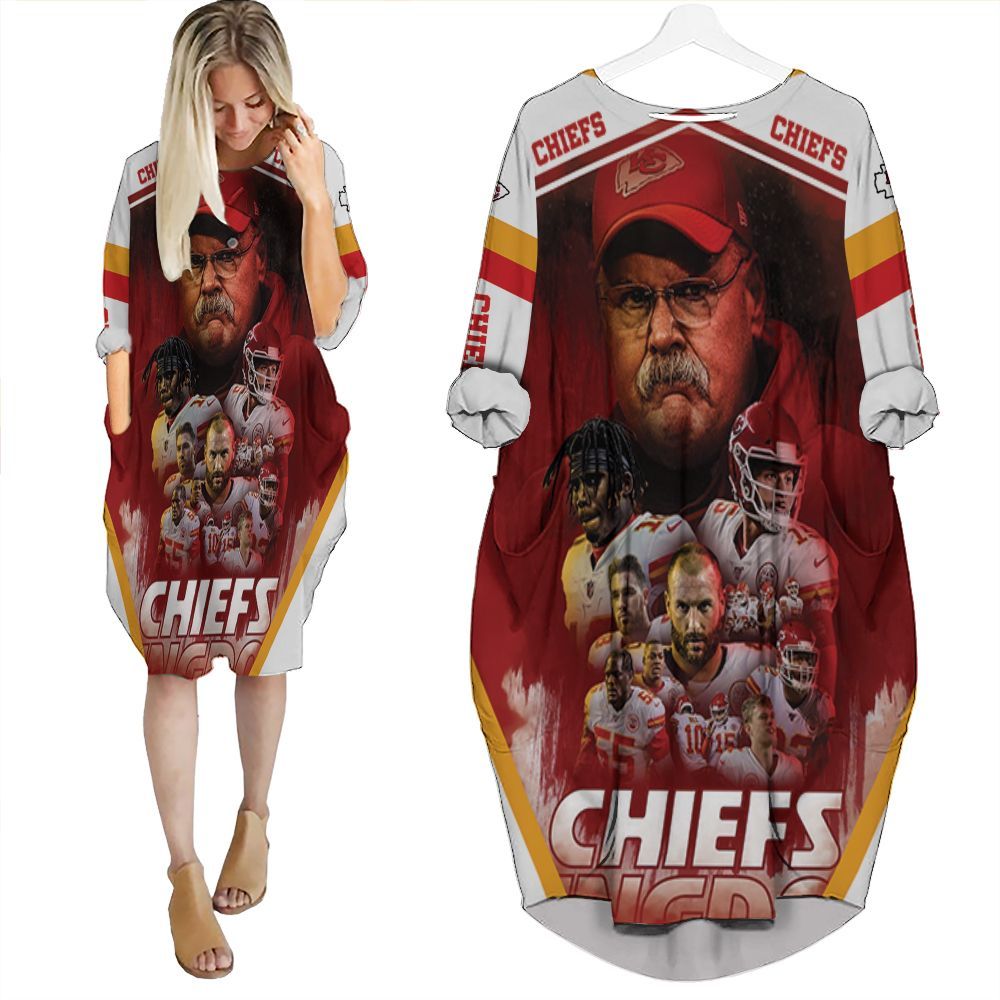 Kansas City Chefs Logo Afc West Division Champions Super Bowl 2021 Batwing Pocket Dress PD1025