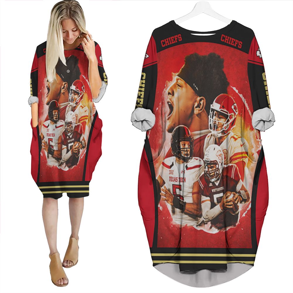 Kansas City Chiefs Player Wears Uniform Afc West Division Champions 2021 Batwing Pocket Dress PD1146