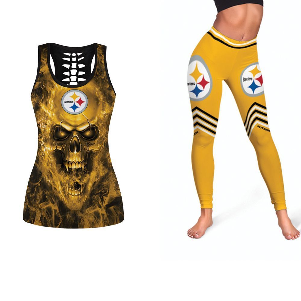 Lava Skull Pittsburgh Steelers NFL American Football Tank Top And Legging Set Gift For Steelers Fans