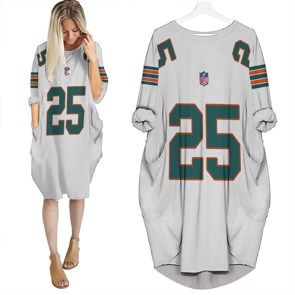 Miami Dolphins Xavien Howard #25 Nfl American Football White 2019 Alternate Game 3D Custom Gift For Dolphins Fans Batwing Pocket Dress PD1430