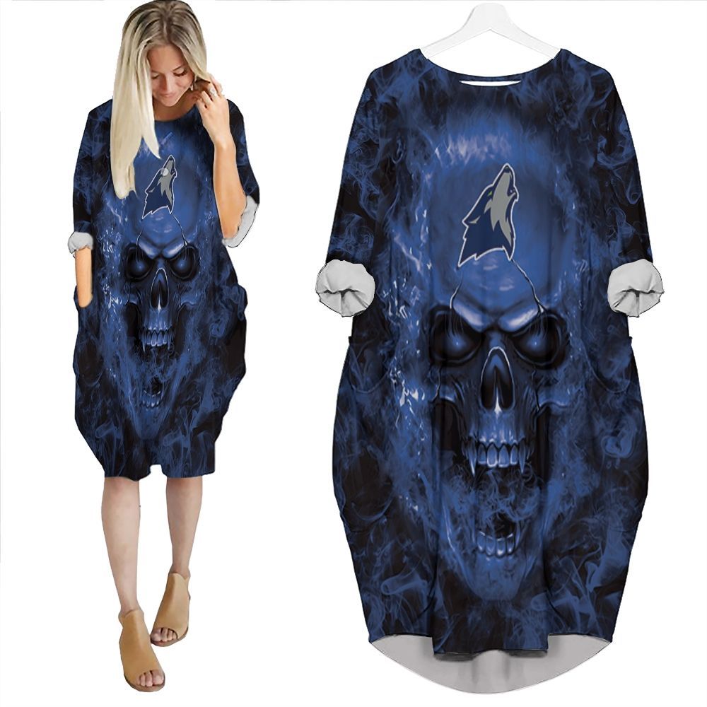 Minnesota Timberwolves Nba Fans Skull Batwing Pocket Dress PD1478