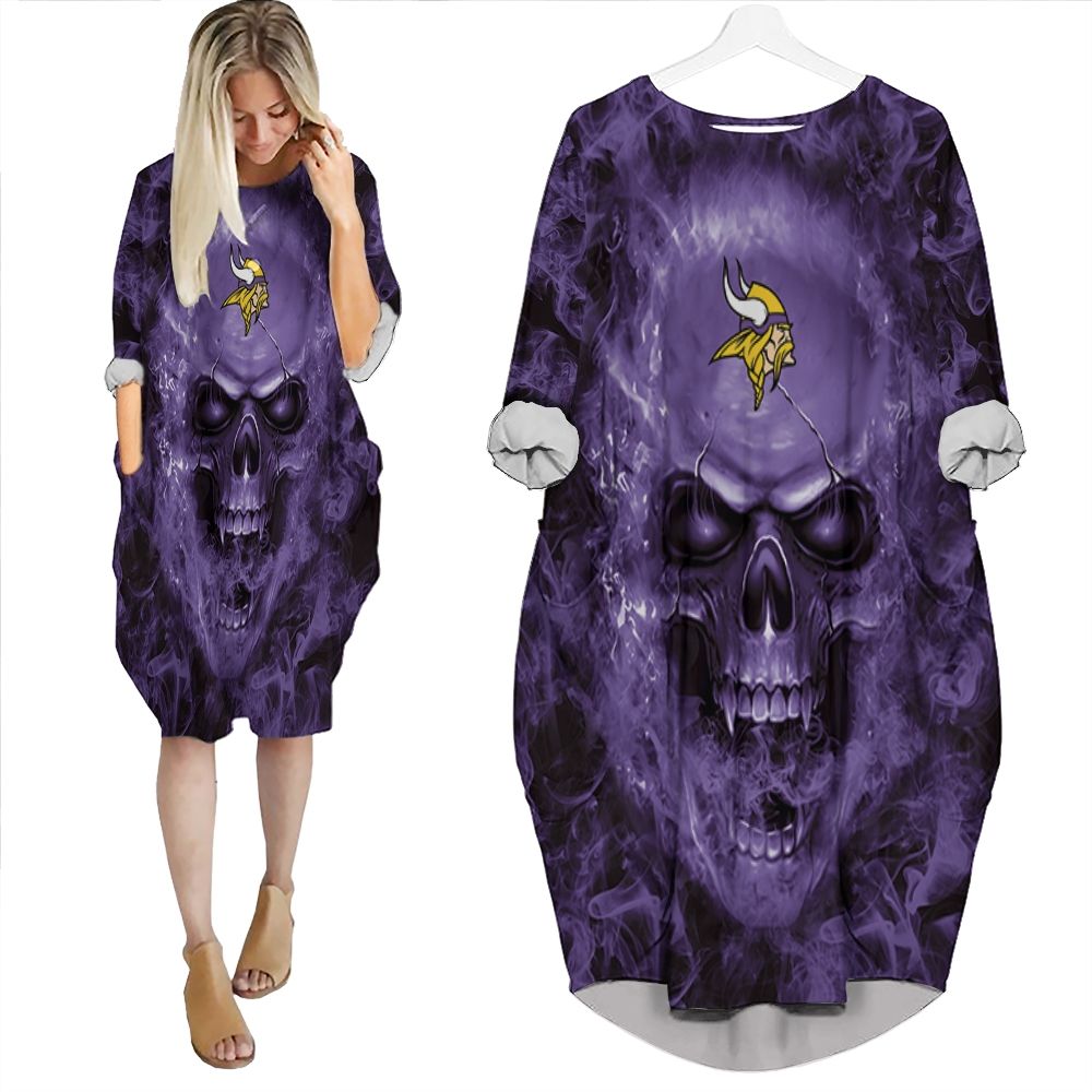 Minnesota Vikings Nfl Fans Skull Batwing Pocket Dress PD1493