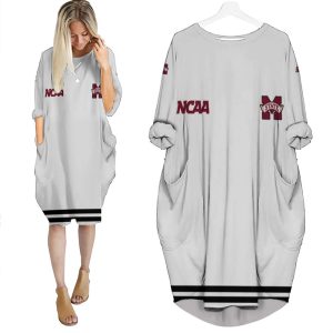 Mississippi State Bulldogs Ncaa Classic White With Mascot Logo Gift For Mississippi State Bulldogs Fans Batwing Pocket Dress PD1553