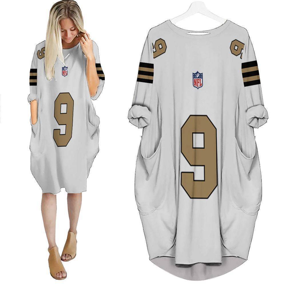 New Orleans Saints Drew Brees #9 Nfl American Football Team Logo Color Rush Custom 3D Gift For Saints Fans Batwing Pocket Dress PD1752