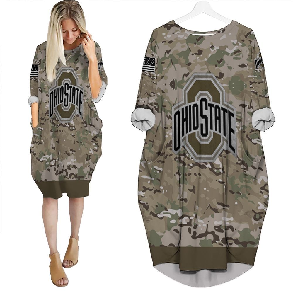 Ohio State Buckeyes Camouflage Veteran Personalized Batwing Pocket Dress PD2047